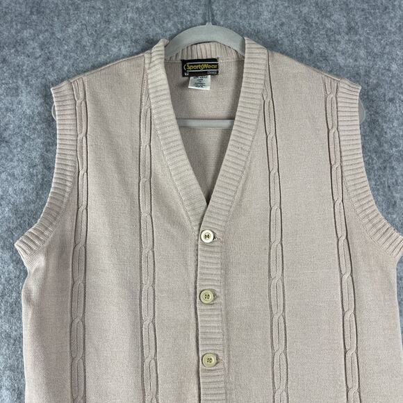 VTG Sears Sportswear Vest Mens XL Beige Knit Fisherman Grandpa Academia 70s 80s - Picture 2 of 12